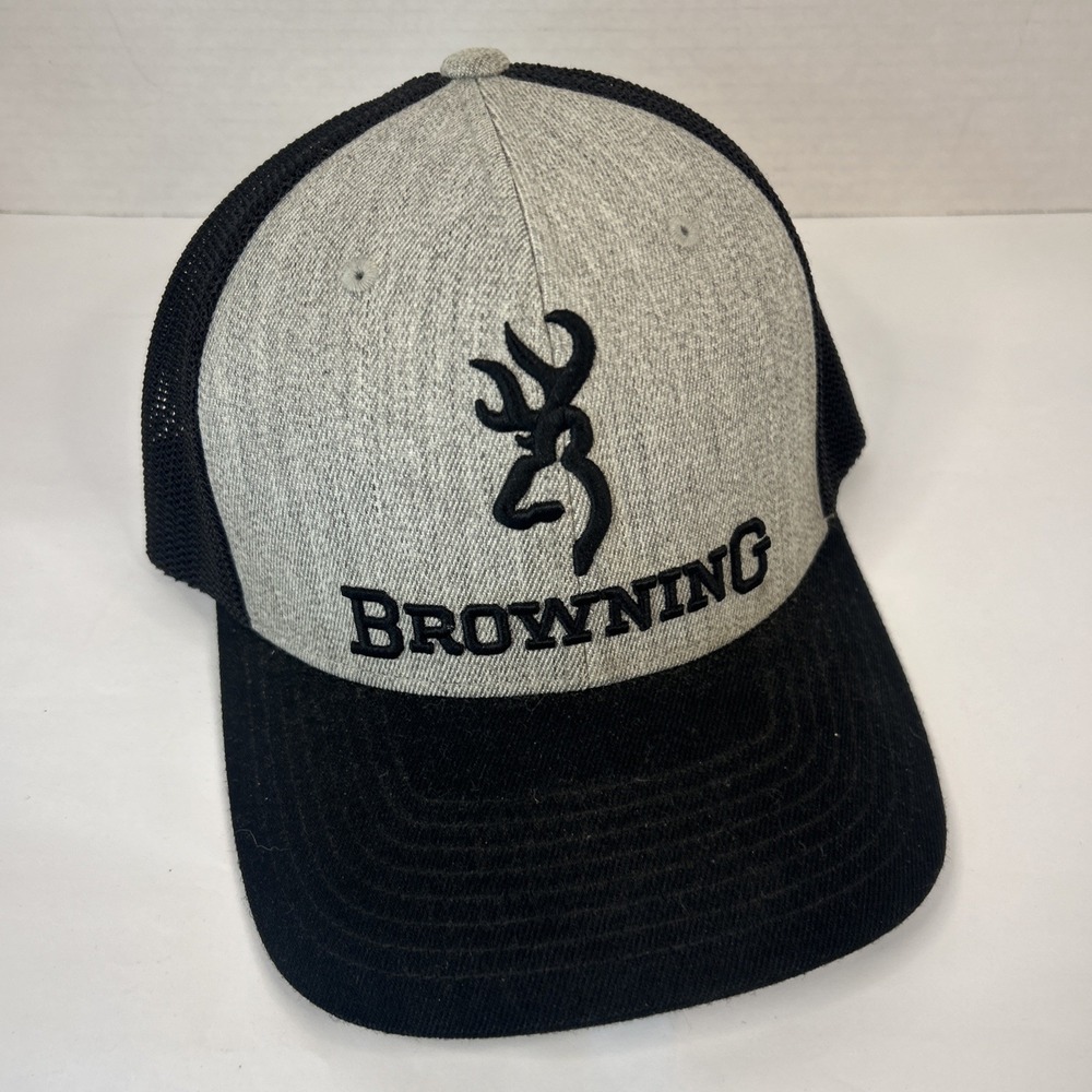 Browning Fitted Trucker Hat Black L-XL Embroidered Mesh Back Vented Holes